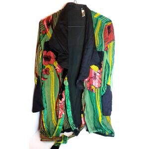 RAT & BOA Margeaux Tuxedo Silk Kimono Jacket Floral Wrap Blouse Size XS READ